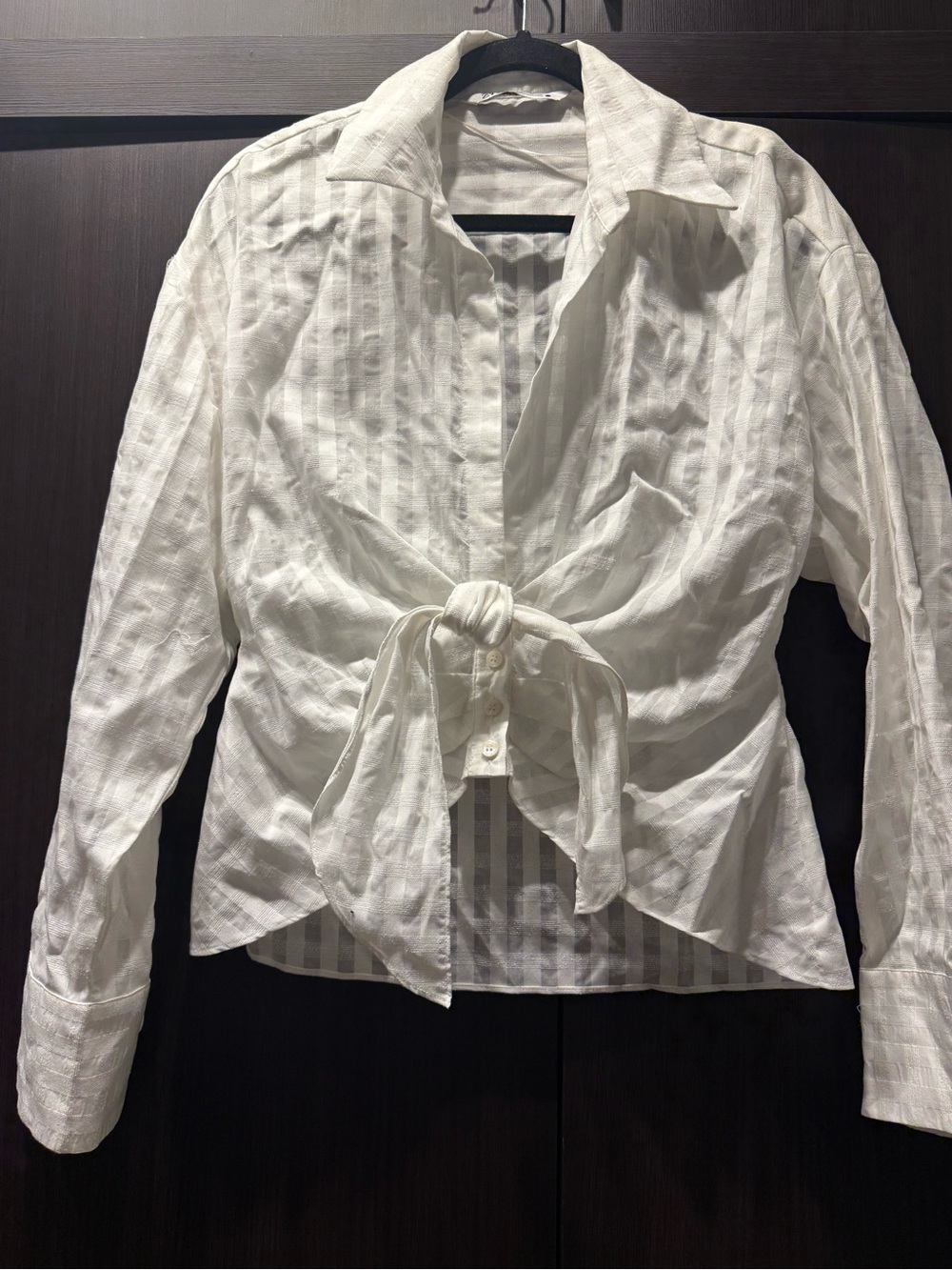 Zara White Tie-Front Button Blouse